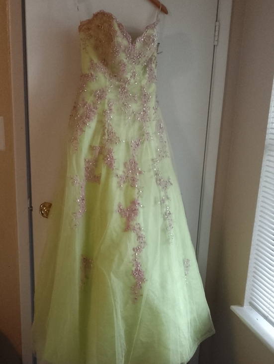 The Unbranded Brand Other - Strapless Yellow Ball Gown with Pink Embellishment